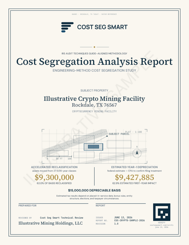 Page 1 preview of the Crypto Mining Facility sample report